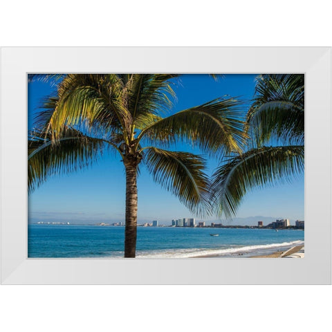 Playa Los Muertos beach-Puerto Vallarta-Jalisco-Mexico White Modern Wood Framed Art Print by DeFreitas, Michael