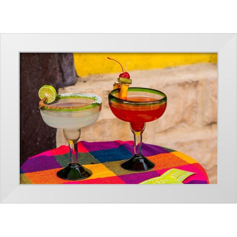 Local drinks on table Tlaquepaque-near Guadalajara-Jalisco-Mexico White Modern Wood Framed Art Print by DeFreitas, Michael