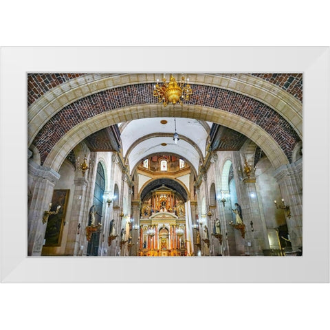Arch entrance Basilica Altar Santo Domingo Church-Mexico City-Mexico White Modern Wood Framed Art Print by Perry, William