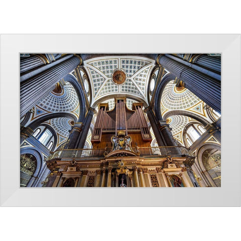 Organ Basilica ceiling Cathedral Puebla-Mexico Built in 15 to 1600s White Modern Wood Framed Art Print by Perry, William