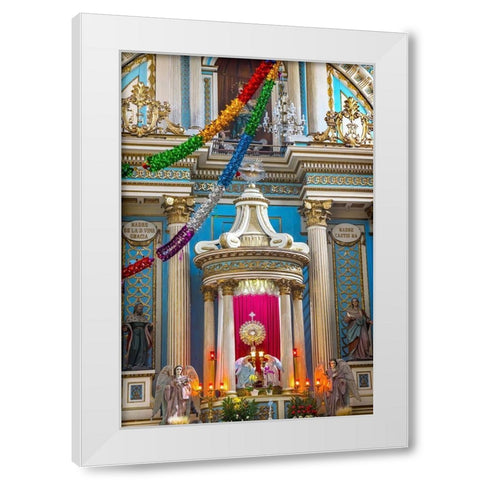 Colorful basilica altar Templo de la Limpia Concepcion-Puebla-Mexico Church was built in 1617 White Modern Wood Framed Art Print by Perry, William