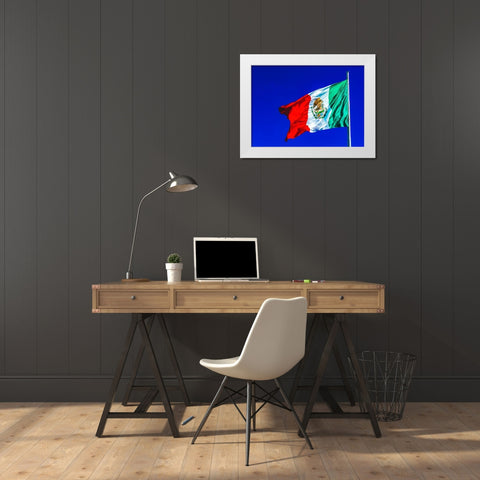 Colorful Mexican flag-San Jose del Cabo-Mexico White Modern Wood Framed Art Print by Perry, William