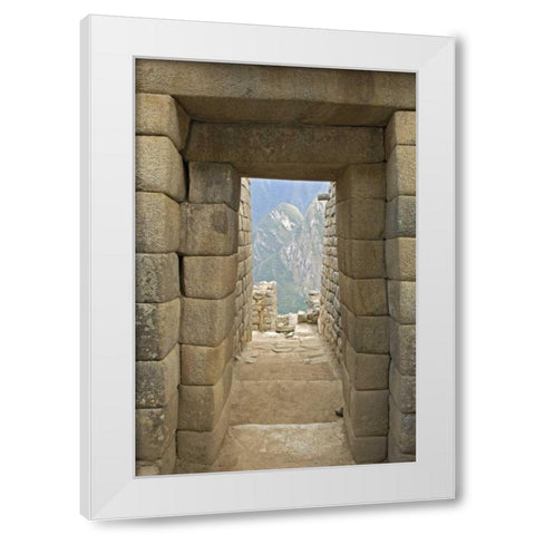 Peru, Machu Picchu, Double-jamb doorway entrance White Modern Wood Framed Art Print by Kirkland, Dennis