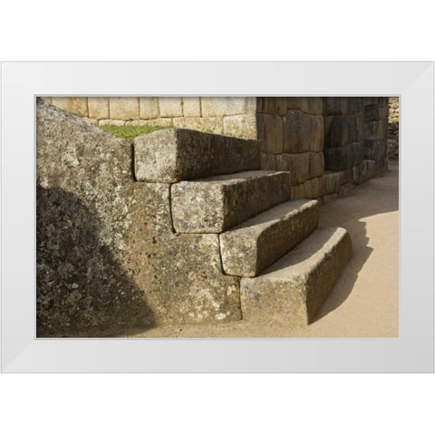 Peru, Machu Picchu, Four stone steps White Modern Wood Framed Art Print by Kirkland, Dennis
