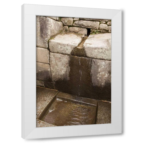 Peru, Machu Picchu Inca stone water fountains White Modern Wood Framed Art Print by Kaveney, Wendy