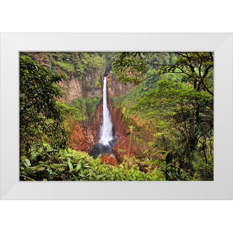 Catarata Del Toro Waterfall-in the mountains of Bajos del Toro Amarillo-Sarchi-Costa Rica White Modern Wood Framed Art Print by Jones, Adam