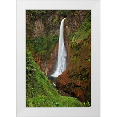 Catarata Del Toro Waterfall-in the mountains of Bajos del Toro Amarillo-Sarchi-Costa Rica White Modern Wood Framed Art Print by Jones, Adam