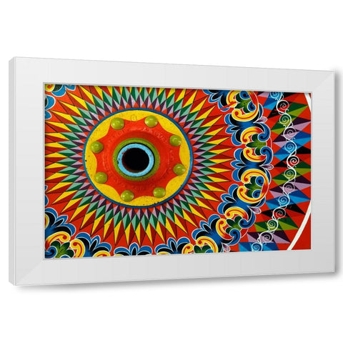 Colorfully painted wagon wheel-Costa Rica White Modern Wood Framed Art Print by Jones, Adam