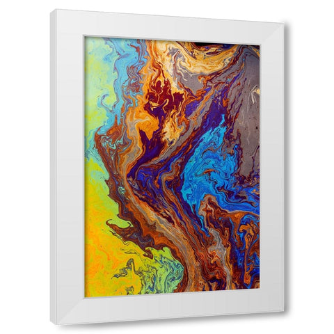 Abstract pattern in oil spilled in small stream-Costa Rica White Modern Wood Framed Art Print by Jones, Adam