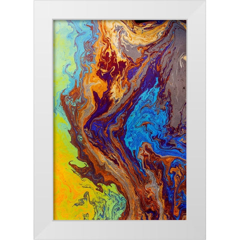 Abstract pattern in oil spilled in small stream-Costa Rica White Modern Wood Framed Art Print by Jones, Adam