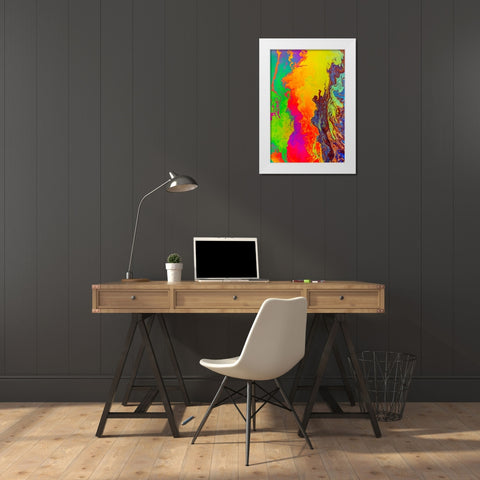 Abstract pattern in oil spilled in small stream-Costa Rica White Modern Wood Framed Art Print by Jones, Adam