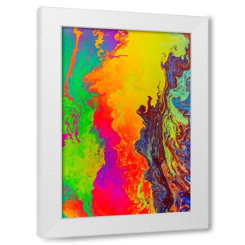 Abstract pattern in oil spilled in small stream-Costa Rica White Modern Wood Framed Art Print by Jones, Adam