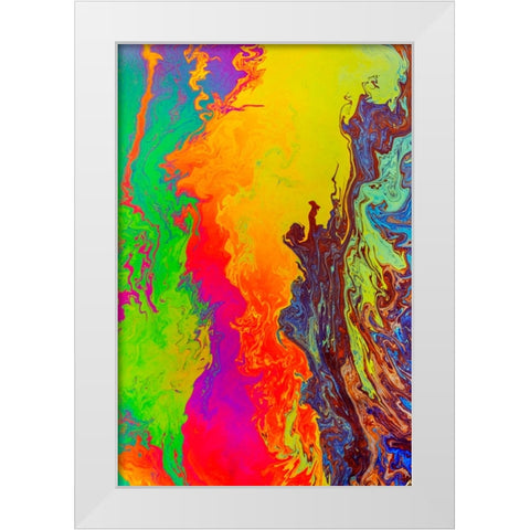 Abstract pattern in oil spilled in small stream-Costa Rica White Modern Wood Framed Art Print by Jones, Adam