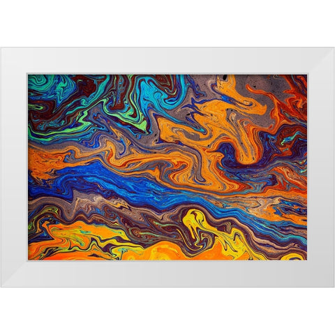 Abstract pattern in oil spilled in small stream-Costa Rica White Modern Wood Framed Art Print by Jones, Adam