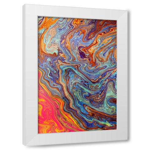 Abstract pattern in oil spilled in small stream-Costa Rica White Modern Wood Framed Art Print by Jones, Adam