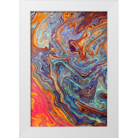 Abstract pattern in oil spilled in small stream-Costa Rica White Modern Wood Framed Art Print by Jones, Adam