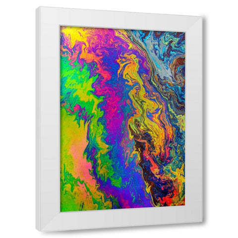 Abstract pattern in oil spilled in small stream-Costa Rica White Modern Wood Framed Art Print by Jones, Adam