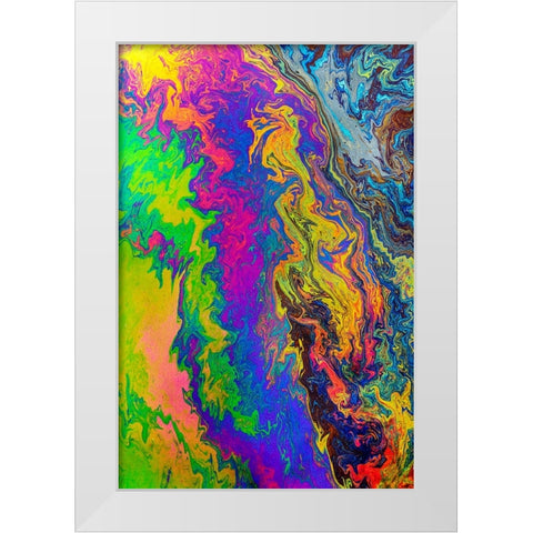 Abstract pattern in oil spilled in small stream-Costa Rica White Modern Wood Framed Art Print by Jones, Adam