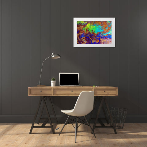 Abstract pattern in oil spilled in small stream-Costa Rica White Modern Wood Framed Art Print by Jones, Adam
