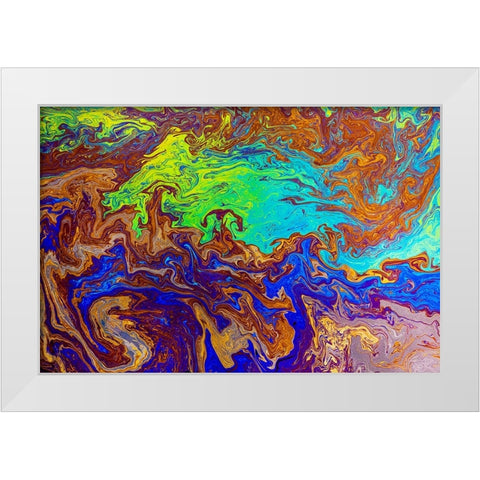Abstract pattern in oil spilled in small stream-Costa Rica White Modern Wood Framed Art Print by Jones, Adam