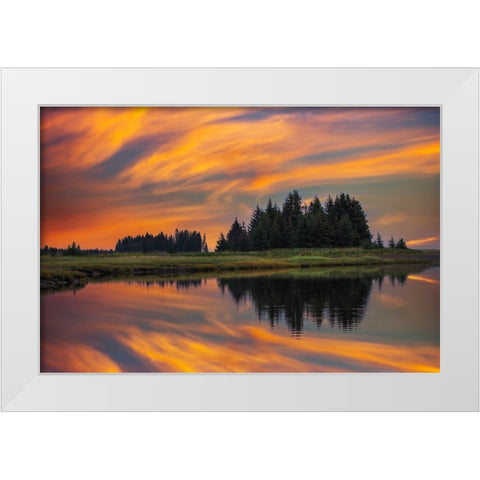 Sunrise on slough of Silver Salmon Creek-Lake Clark National Park and Preserve-Alaska White Modern Wood Framed Art Print by Jones, Adam