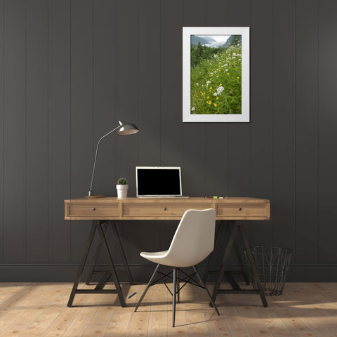 Alaska flowers with Mendenhall Glacier White Modern Wood Framed Art Print by Rotenberg, Nancy