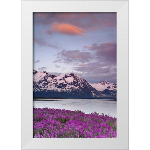 AK, Alsek River and Fairweather Range at sunset White Modern Wood Framed Art Print by Paulson, Don