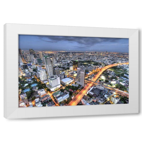 Thailand, Bangkok Overview of city at dusk White Modern Wood Framed Art Print by Shimlock, Jones