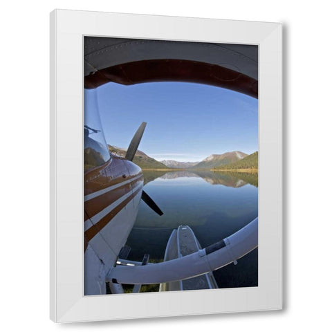 AK, Arctic NP Float plane parked on still waters White Modern Wood Framed Art Print by Anon, Josh
