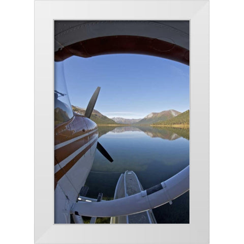 AK, Arctic NP Float plane parked on still waters White Modern Wood Framed Art Print by Anon, Josh