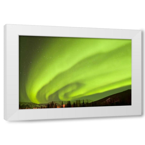AK, Fairbanks Aurora borealis fill the night sky White Modern Wood Framed Art Print by Illg, Cathy and Gordon
