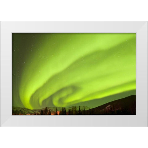AK, Fairbanks Aurora borealis fill the night sky White Modern Wood Framed Art Print by Illg, Cathy and Gordon