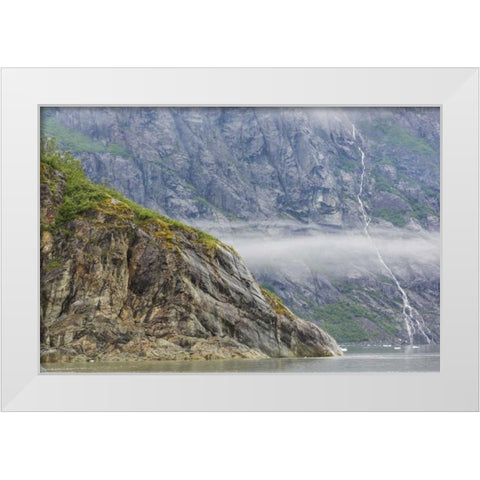 Alaska, Glacier Bay Waterfall on mountain slope White Modern Wood Framed Art Print by Paulson, Don
