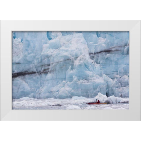 AK, Glacier Bay NP, Margerie Glacier Kayaker White Modern Wood Framed Art Print by Paulson, Don