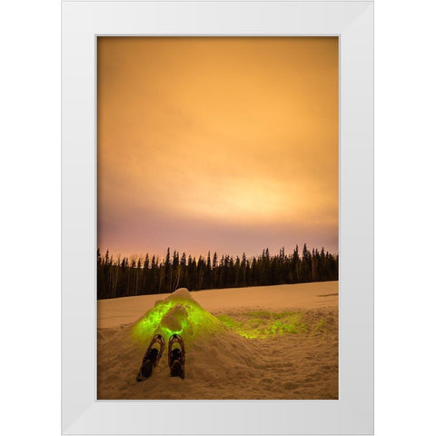 Alaska-Fairbanks Quinzhee snow hut with snowshoes and poles White Modern Wood Framed Art Print by Jaynes Gallery