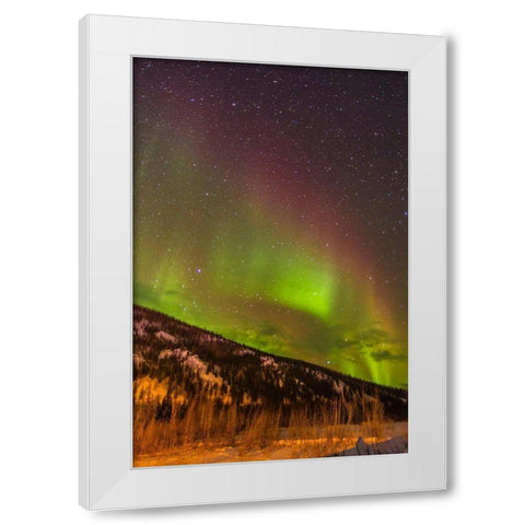 Alaska-Fairbanks Aurora borealis over mountain landscape White Modern Wood Framed Art Print by Jaynes Gallery