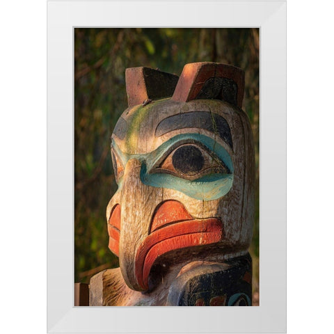 Alaska-Sitka Detail of totem pole at Sitka National Historical Park  White Modern Wood Framed Art Print by Jaynes Gallery