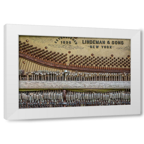 Alaska-Sitka Discarded Lindeman and Sons piano close-up  White Modern Wood Framed Art Print by Jaynes Gallery