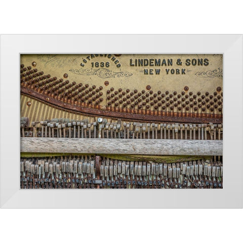 Alaska-Sitka Discarded Lindeman and Sons piano close-up  White Modern Wood Framed Art Print by Jaynes Gallery