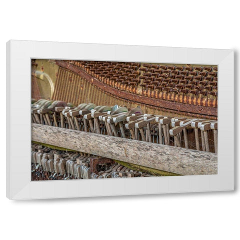 Alaska-Sitka Discarded Lindeman and Sons piano close-up  White Modern Wood Framed Art Print by Jaynes Gallery