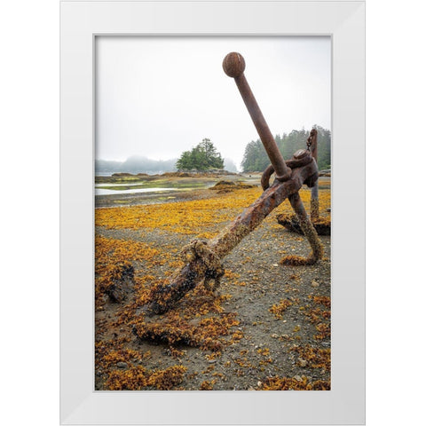 Alaska-Sitka Old anchors at ocean low tide  White Modern Wood Framed Art Print by Jaynes Gallery