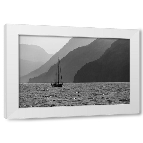 Alaska-Tongass National Forest BandW of sailboat in Lisianski Inlet  White Modern Wood Framed Art Print by Jaynes Gallery