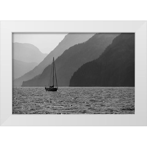 Alaska-Tongass National Forest BandW of sailboat in Lisianski Inlet  White Modern Wood Framed Art Print by Jaynes Gallery