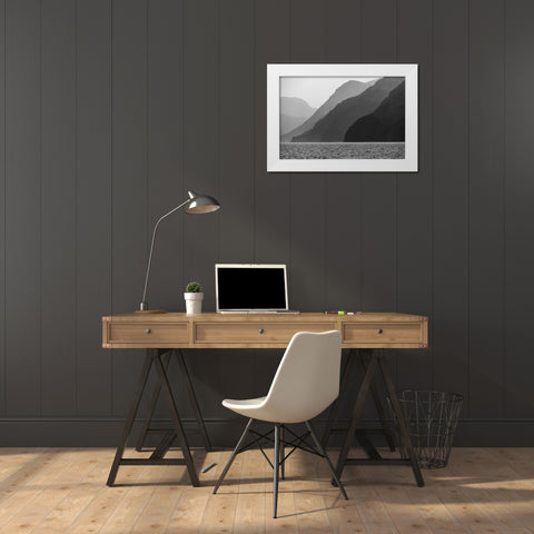 Alaska-Tongass National Forest BandW of hazy day in Lisianski Inlet  White Modern Wood Framed Art Print by Jaynes Gallery
