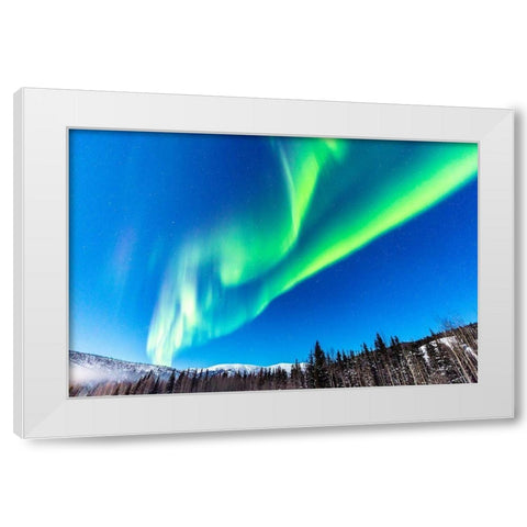 Alaska Northern lights auroras over mountains White Modern Wood Framed Art Print by Jaynes Gallery