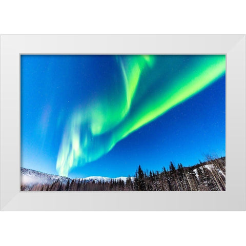 Alaska Northern lights auroras over mountains White Modern Wood Framed Art Print by Jaynes Gallery