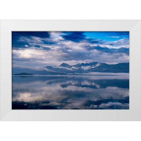 Usa-Alaska Clouds and mountains reflect in the calm waters of Endicott Arm White Modern Wood Framed Art Print by Sederquist, Betty