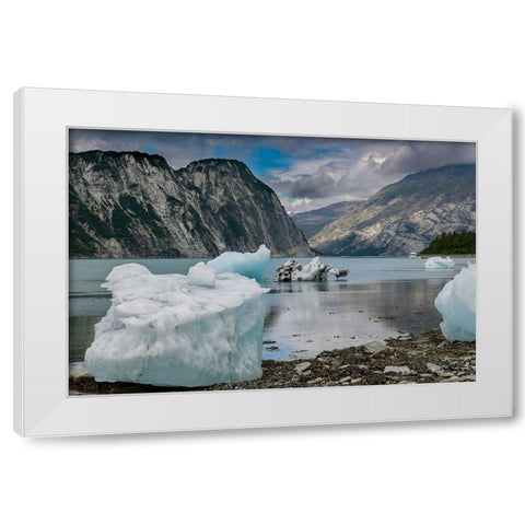 Beached icebergs from nearby McBride Glacier sit on a Muir Inlet beach. White Modern Wood Framed Art Print by Sederquist, Betty