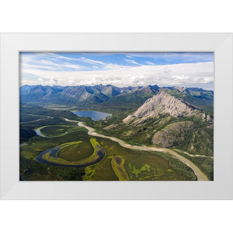 USA- Alaska- Gates of the Arctic National Park. Aerial view of the Alatna River. White Modern Wood Framed Art Print by Norrsell, Fredrik