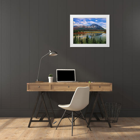 Mountain landscape and reflection-fall foliage-Denali Highway near Anchorage White Modern Wood Framed Art Print by Garber, Howie